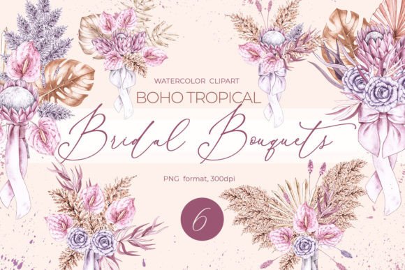 Download Watercolor Boho Bridal Bouquets Clipart, - Bridal Collection